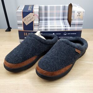 HAGGER Slippers Mens Size 8 - 9 Gray Microsuede Trim Cozy Lined Open Back